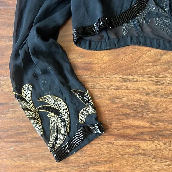 Vintage Black Sheer Beaded Cropped Top 100% Silk - Picture 3 of 5